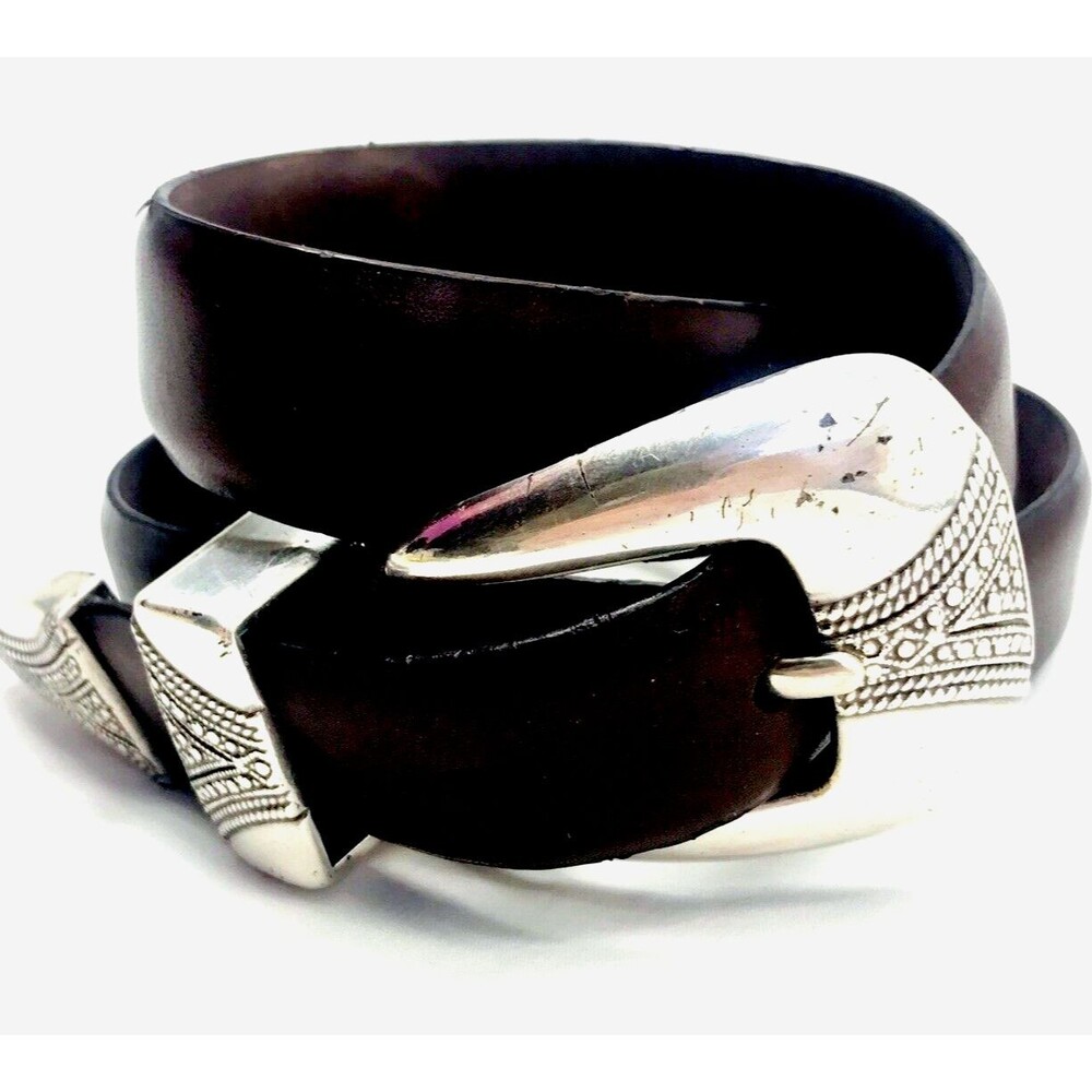 Olga Santini Vintage Belt Skinny Leather Brown Silver Buckle S M 25-30" Waist